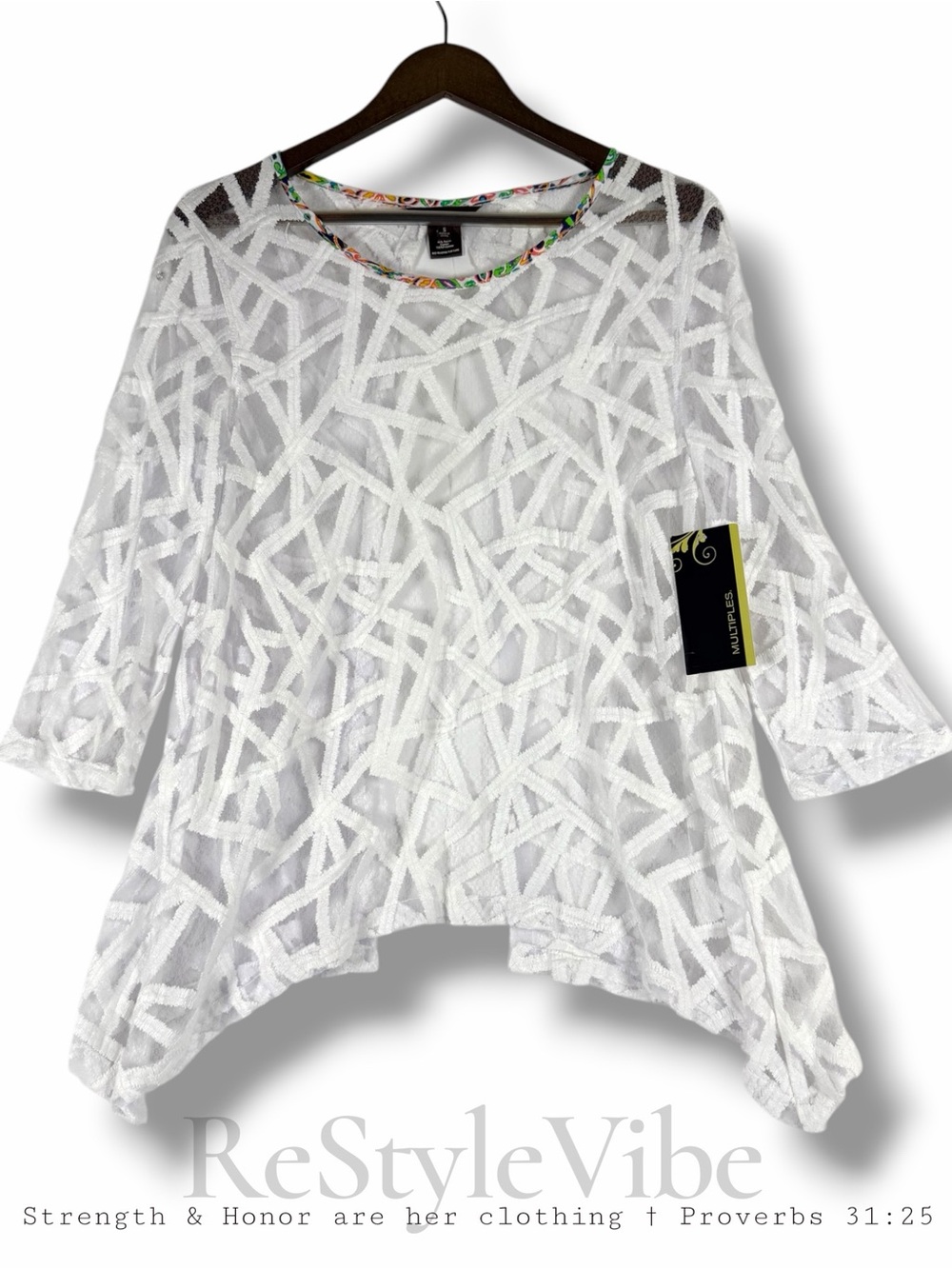MULTIPLES Women’s Size S Blouse Top Shirt NWT Open Back Sheer Detailing NEW